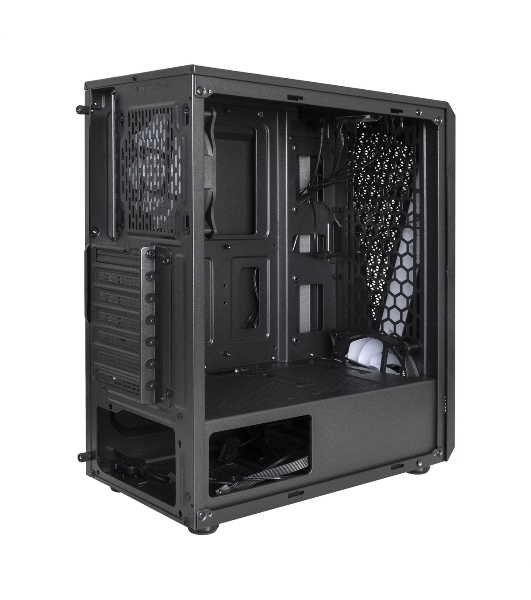 Компьютерный корпус Miditower ExeGate EVO-8225-NPX600 (ATX, БП 600NPX с вент. 12см, 2хUSB+1хUSB 3.0, черный, 2 вент. с RGb подсветкой и полоса на передней панели, боковая панель - закаленное стекло)
