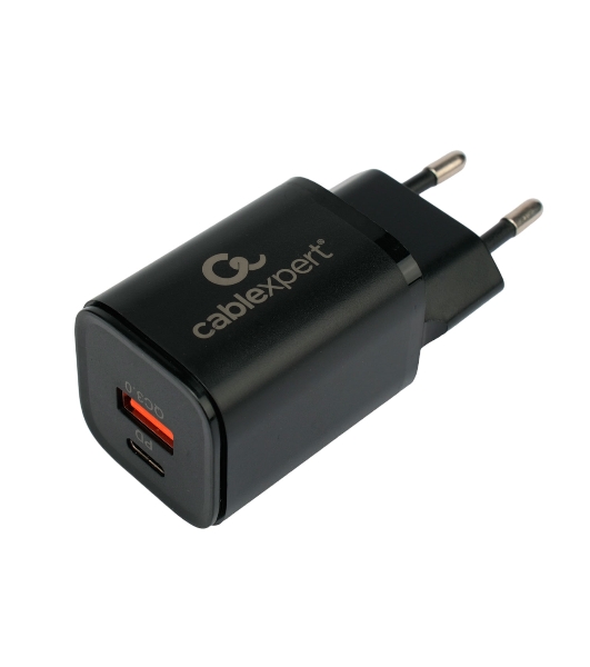 Сетевое зарядное устройство Cablexpert MP3A-PC-43, 30Вт, 3А, быстрая зарядка QC3.0/PD, 2 порта: USB и Type-C, черный, пакет
