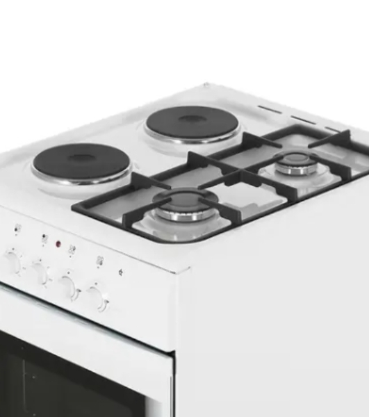 Плита комбинированная De Luxe 506022.03гэ(щ) ЧР-030 белый/черный, конфорок газовых 2 шт и электрических 2 шт, духовка 54 л, 50 см x 85 см x 60 см