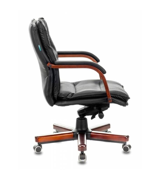 Кресло руководителя Бюрократ T-9927WALNUT-LOW/BL черный, кожа, низкая спинка, крестовина дерево