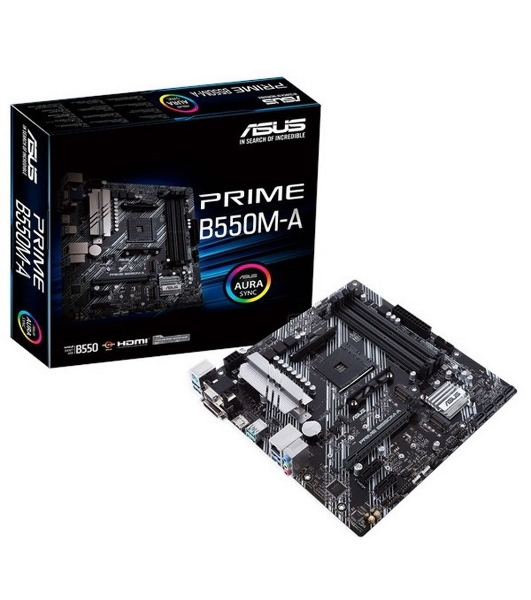 Материнская плата ASUS PRIME B550M-A, AM4, AMD B550, 4xDDR4, 4xSATA, 2xM.2, 1xPCIe 4.0 x16, 2xPCIe x1, 1xDVI-D, 1xHDMI, 1xVGA, 1x 1Gb LAN, 2xUSB 3.2 Gen 1, 2xUSB 2.0, 3x3.5 мм, 7.1, mATX