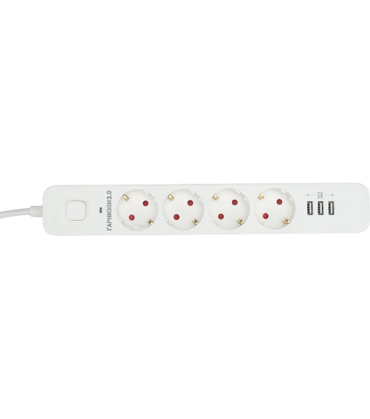 Сетевой фильтр Гарнизон 2.0 Мультипорт EPS-4-U3-W-4, 4 р, 10А, 3xUSB, 4 м, ур.защиты 2+, белый, пакет