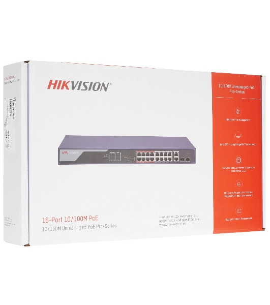 Коммутатор Hikvision DS-3E0318P-E(B), 16×1 Гбит/с PoE + 2×1 Гбит/с, неуправляемый