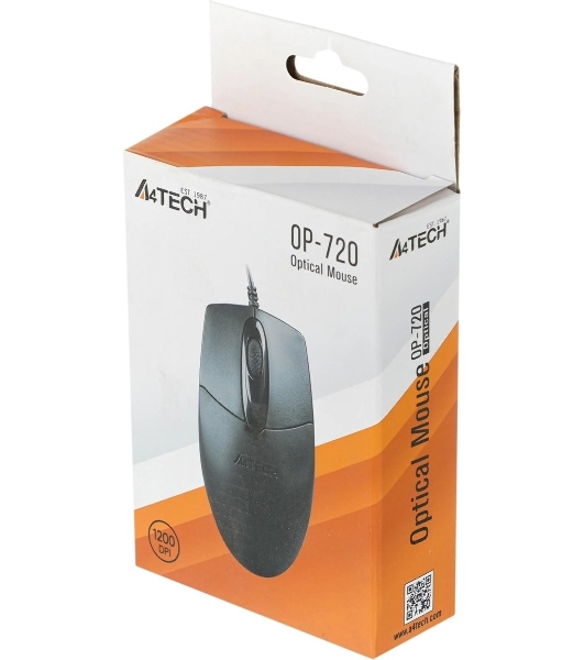 Мышь проводная A4Tech OP-720 черный, 1200 dpi, USB, кнопки - 3
