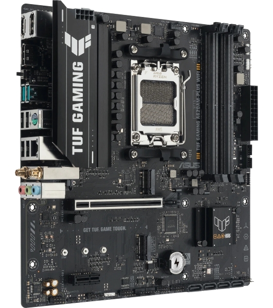 Материнская плата ASUS TUF GAMING A620M-A PLUS WIFI, AM5, AMD A620A, 4xDDR5, 4xSATA, 2xM.2, 1xPCIe 4.0 x16, 1xPCIe 3.0 x1, 1xHDMI, 2xDP, 1x2.5Gb LAN, Wi-Fi 6, Bluetooth 5.3, 2xUSB-A 10Gbps, 4xUSB-A 2.0, 3x3.5 мм, 7.1, mATX