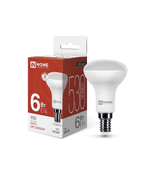 Лампа светодиодная IN HOME LED-R50-VC (4690612024264) 6 Вт 4000К нейтр. белый E14 525лм 230В