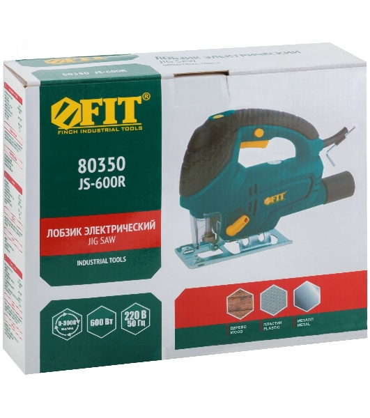 Лобзик Fit 80350, 600Вт, 0-3000 ход/мин, БзП, маятник, 65 мм, рез. накл., коробка