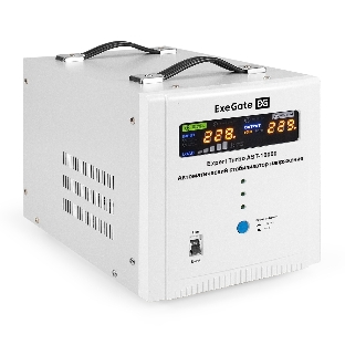 Стабилизатор напряжения ExeGate Expert Turbo AST-10000 (10000ВА, вход 80-260В, цветной дисплей, выход 220В±8%, КПД 98%, 5 уровней защиты, задержка, усиленный метал. корпус, 2*Schuko+клем.колодка, RTL)