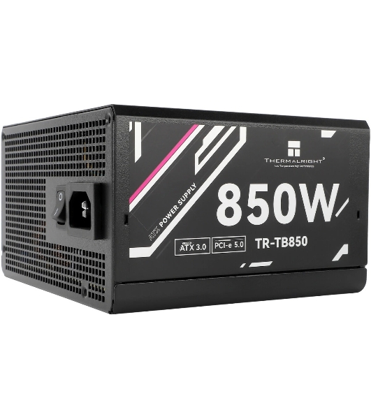 Блок питания Thermalright, 850W 80+ Bronze (ATX, 3.0, PCIe 5.0, Full modular, 1x24(20+4)pin, 2xCPU 8(4+4)pin, 4xPCIe*2 8(6+2)pin, 3xSATA3, 1x12+4pin (12VHPWR PCIe 5.0 12+4pin 600mm), 3xMOLEX4pin, Active, 120x120мм, 150x140x86mm, APFC, black)