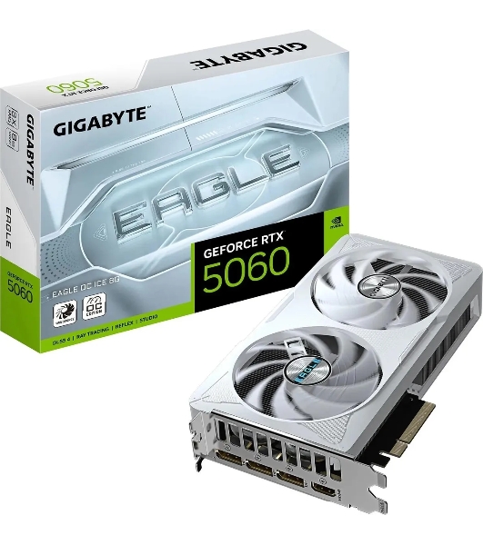 Видеокарта Gigabyte GV-N5060EAGLEOC ICE-8GD, NVIDIA GeForce RTX 5060, 8 ГБ GDDR7, 128 бит, PCI-e 5.0, 1xHDMI, 3xDP