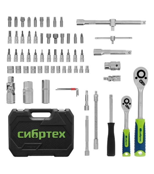Набор инструментов Сибртех 13388 1/2', 1/4', пластиковый кейс, 94 предмета
