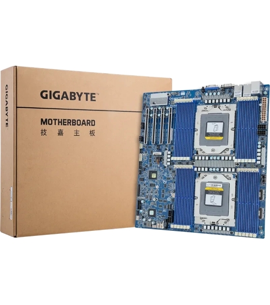 Серверная материнская плата Gigabyte MZ73-LM1, 2xSP5, AMD EPYC 9004/9005, 24xDDR5 RDIMM (до 4096 ГБ, 4800 МГц), 3xSlimSAS, 4xPCIe 4.0 x16, 1xM.2 22110, 2x10Gb LAN, 1xGb LAN (IPMI), 2xUSB-A 5Gbps, 1xVGA, 1xCOM, EATX