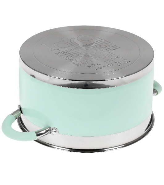 Кастрюля LARA LR02-544 MINT 24x13 см, 5,7 л, носик, индукционное дно, крышка с бортом, нержавеющая сталь