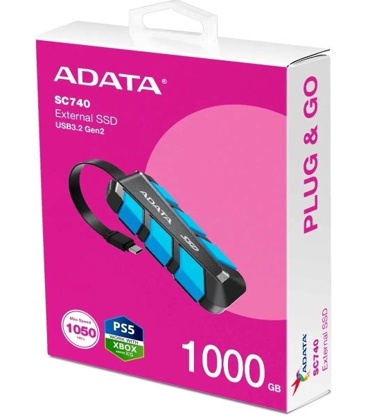 Внешний SSD ADATA SC740, 1TB, USB 3.2 Gen 2 Type-C, R/W 1050/1000, синий