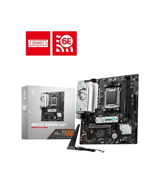 Материнская плата MSI B650M GAMING WIFI, AM5, AMD B650, 2xDDR5, 4xSATA, 2xM.2, 1xPCIe 4.0 x16, 1xPCIe 3.0 x1, 1xDP, 1xHDMI, 1x2.5Gb LAN, Wi-Fi 6E, Bluetooth 5.3, 1xUSB-C 5Gbps, 3xUSB-A 5Gbps, 2xUSB-A 2.0, 1xS/PDIF, 5x3.5 мм, 7.1, mATX