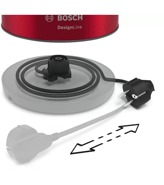 Электрочайник Bosch TWK4P434 красный, 1.7 л, 2400 Вт, скрытый нагревательный элемент