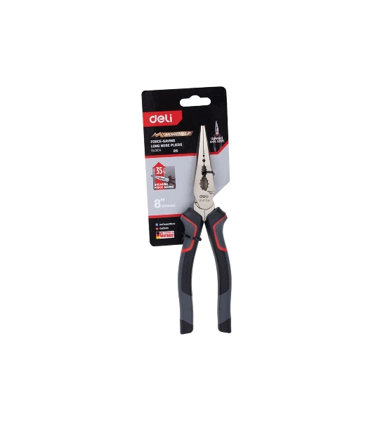 Плоскогубцы удлиненные Deli DL0104 200 мм, Cr-V, эксцентриковый шарнир, антикоррозийное покрытие, трехкомпонентная прорезиненная рукоять