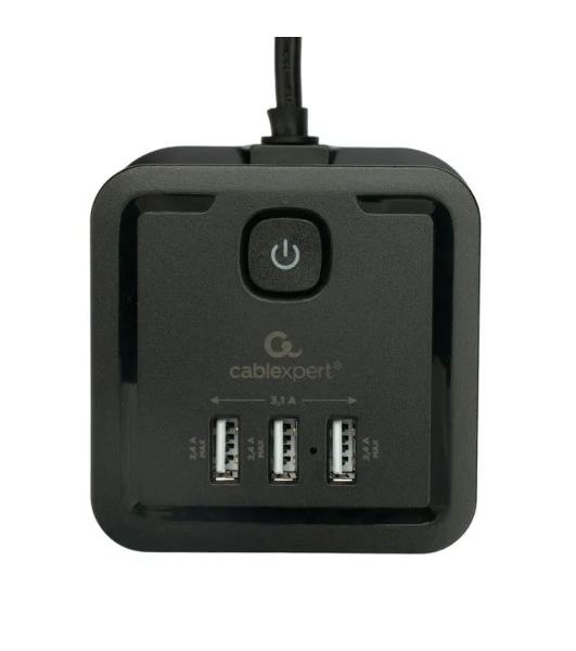 Сетевой фильтр Cablexpert Tower TWR-4-U3-B-2, 4 р, 10А, 3xUSB, 3.1А, 2 м, ур.защиты 2+, черный, коробка