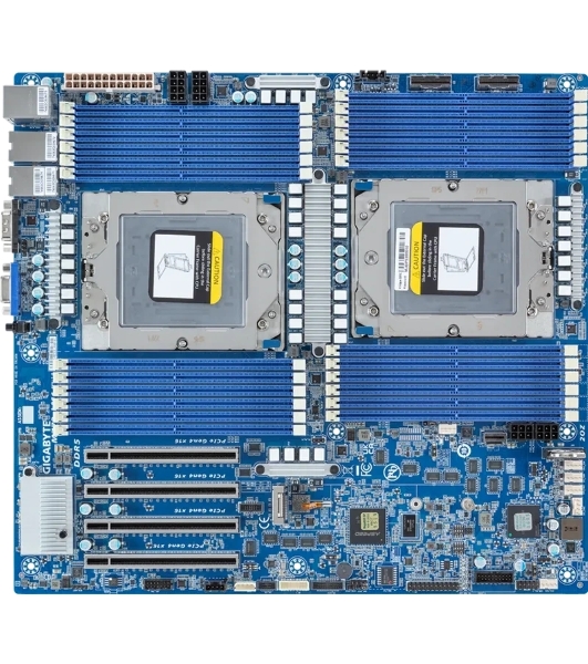 Серверная материнская плата Gigabyte MZ73-LM1, 2xSP5, AMD EPYC 9004/9005, 24xDDR5 RDIMM (до 4096 ГБ, 4800 МГц), 3xSlimSAS, 4xPCIe 4.0 x16, 1xM.2 22110, 2x10Gb LAN, 1xGb LAN (IPMI), 2xUSB-A 5Gbps, 1xVGA, 1xCOM, EATX