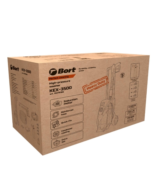 Мойка высокого давления Bort KEX-3500 91278166 3500 Вт, максимальное давление 160 бар, рабочее давление 130 бар, 7,5 л/мин, 7.3 кг, набор аксессуаров 3 шт