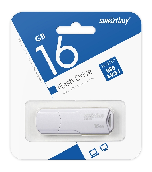 Флешка USB Smartbuy CLUE white (SB16GbCLU-W), 16Gb, USB 2.0, R/W 15/8, белый
