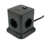 Сетевой фильтр Cablexpert Tower TWR-4-U3-B-2, 4 р, 10А, 3xUSB, 3.1А, 2 м, ур.защиты 2+, черный, коробка, фото6