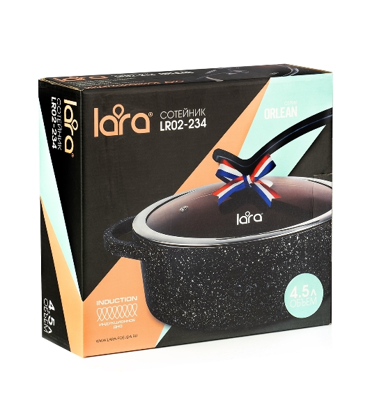 Сотейник Lara LR02-234 серия Orlean 28 см, 4.5 л, мрамор, Bronze, капсульное индукционное дно, крышка