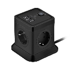 Сетевой фильтр Cablexpert Tower TWR-4-U3-B-2, 4 р, 10А, 3xUSB, 3.1А, 2 м, ур.защиты 2+, черный, коробка, фото 1