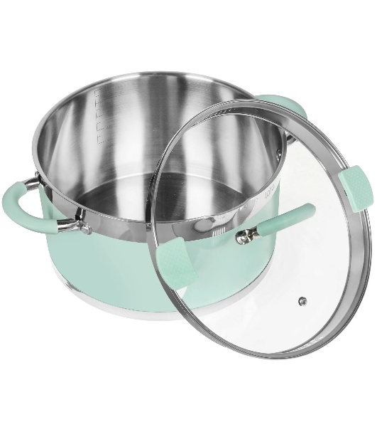 Кастрюля LARA LR02-545 MINT 26x14 см, 7,2 л, носик, индукционное дно, крышка с бортом, нержавеющая сталь