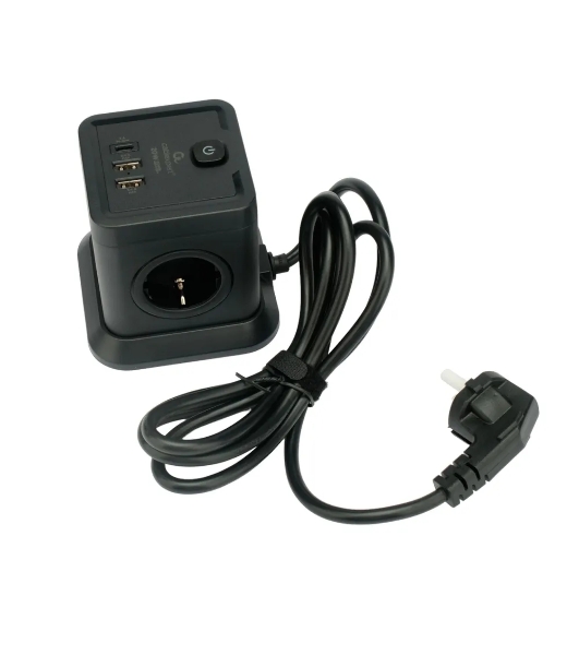 Сетевой фильтр Cablexpert Tower TWR-4-CU2-B-2, 4 р, 10А, 1xType-C PD, 20Вт, 2хUSB, 2 м, ур.защиты 2+, черный, коробка