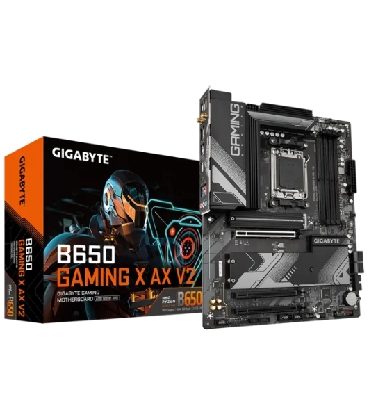 Материнская плата Gigabyte B650 GAMING X AX V2, AM5, AMD B650, 4xDDR5, 4xSATA, 3xM.2, 1xPCI-E 4.0 x16, 2xPCI-E 3.0 x1, 1xUSB-A 3.2 Gen 2, 3xUSB-A 3.2 Gen 1, 1xUSB-C 3.2 Gen 2, 1x 2.5Gb LAN, 3x3.5 мм, 7.1, ATX