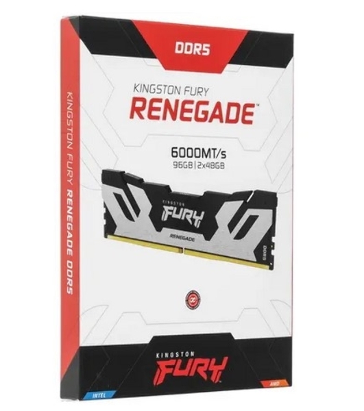 Оперативная память Kingston Fury Renegade, DDR5, 96Gb (2x48GB), 6000MHz, CL32, DIMM, с радиаторами, серебристый/черный