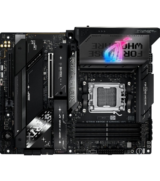 Материнская плата ASUS ROG STRIX X870E-E GAMING WIFI, AM5, AMD X870E, 4xDDR5, 4xSATA, 5xM.2, 1xPCI-E 5.0 x16, 1xPCI-E 4.0 x4, 1xHDMI, 1xUSB-C 3.2 Gen 2, 1xUSB-C 3.2 Gen 2x2, 2xUSB-C 4.0, 1x 5Gb LAN, 9xUSB-A 3.2 Gen 2, 2x3.5 мм, TOSLINK, 1xWi-Fi 7, ATX
