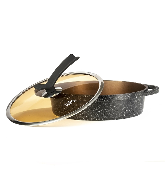 Сотейник Lara LR02-234 серия Orlean 28 см, 4.5 л, мрамор, Bronze, капсульное индукционное дно, крышка