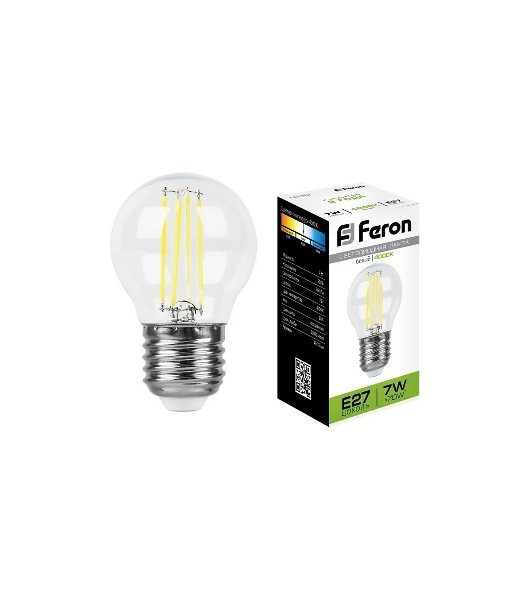 Лампа светодиодная Feron LB-52 7Вт Е27 белый шар FILAMENT