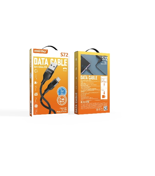 Кабель Smartbuy (iK-12-S72b) S72 MicroUSB черный, 2.4 А, сил., 1м