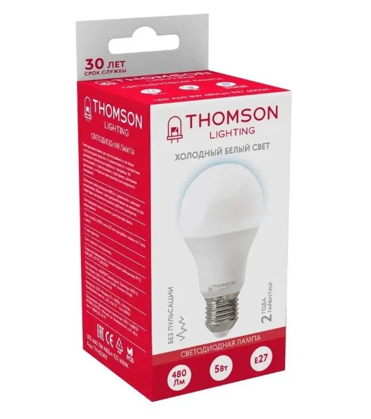 Лампа cветодиодная LED Thomson TH-B2300 E27, груша, 5Вт, 6500К, белый холодный, 1 шт.