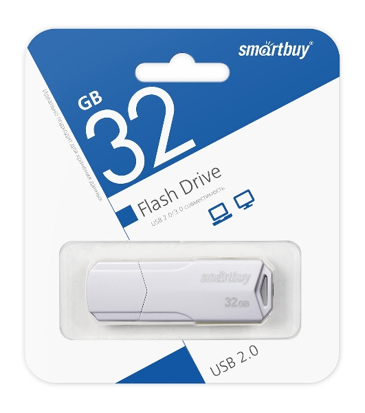 Флешка USB Smartbuy CLUE white (SB32GbCLU-W), 32Gb, USB 2.0, R/W 25/15, белый