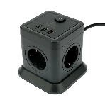 Сетевой фильтр Cablexpert Tower TWR-4-CU2-B-2, 4 р, 10А, 1xType-C PD, 20Вт, 2хUSB, 2 м, ур.защиты 2+, черный, коробка, фото 1