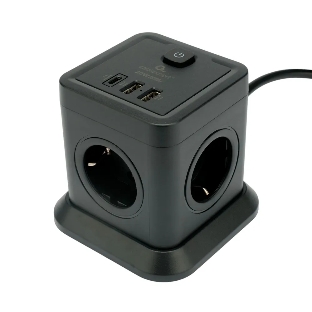 Сетевой фильтр Cablexpert Tower TWR-4-CU2-B-2, 4 р, 10А, 1xType-C PD, 20Вт, 2хUSB, 2 м, ур.защиты 2+, черный, коробка