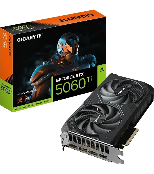 Видеокарта Gigabyte GeForce RTX 5060Ti Windforce OC, NVIDIA RTX 5060 Ti, 16G GDDR7, 128 бит, PCI-e 5.0, 1xHDMI, 3xDP, 2587 МГц