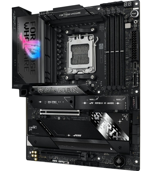 Материнская плата ASUS ROG STRIX X870E-E GAMING WIFI, AM5, AMD X870E, 4xDDR5, 4xSATA, 5xM.2, 1xPCI-E 5.0 x16, 1xPCI-E 4.0 x4, 1xHDMI, 1xUSB-C 3.2 Gen 2, 1xUSB-C 3.2 Gen 2x2, 2xUSB-C 4.0, 1x 5Gb LAN, 9xUSB-A 3.2 Gen 2, 2x3.5 мм, TOSLINK, 1xWi-Fi 7, ATX
