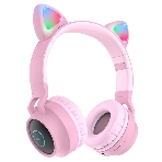 Беспроводные/проводные наушники Hoco W27 розовый, накладные, Bluetooth + проводной, 'кошачьи ушки', до 5 ч., фото 1