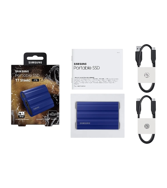 Внешний SSD Samsung T7 Shield, 1TB, USB 3.2 Gen 2 Type-C, R/W 1050/1000, синий
