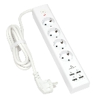 Сетевой фильтр Cablexpert Exnovo EXN-4-U4-W-2, 4 р, 16А, 4хUSB, 3.4A, 2 м, ур.защиты 4+, белый, коробка, фото 1