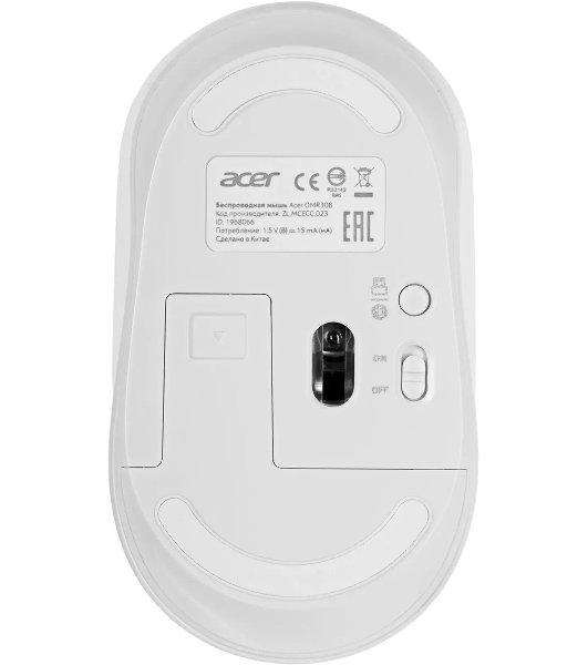 Мышь беспроводная Acer OMR308 белый, 1600 dpi, радиоканал, Bluetooth, USB, кнопки - 4