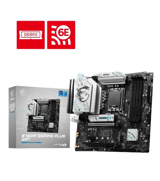 Материнская плата MSI B760M GAMING PLUS WIFI, LGA 1700, Intel B760, 4xDIMM DDR5, 4xSATA, 2xM.2, 1xPCI-E 4.0 x16, 1xPCI-E 3.0 x1, 2xHDMI, 2xDP, 1x 2.5Gb LAN, 2xUSB-A 3.2 Gen 2, 4xUSB 2.0, Micro-ATX