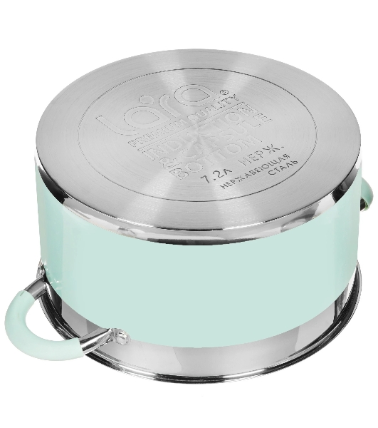 Кастрюля LARA LR02-545 MINT 26x14 см, 7,2 л, носик, индукционное дно, крышка с бортом, нержавеющая сталь
