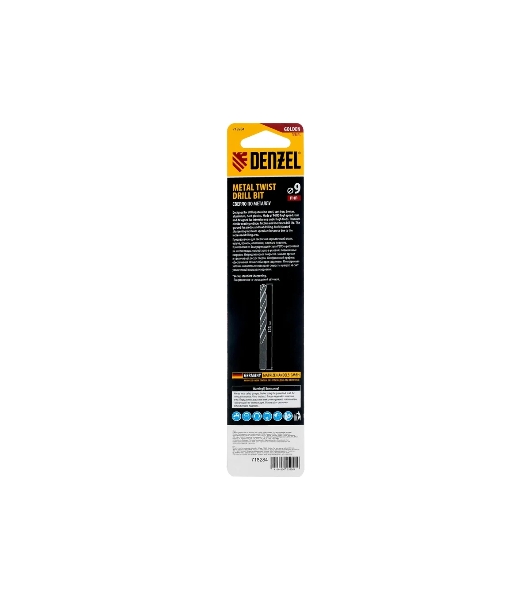 Сверло спиральное по металлу Denzel 9 x 125мм, Р6М5, Golden Tip, многогранная заточка