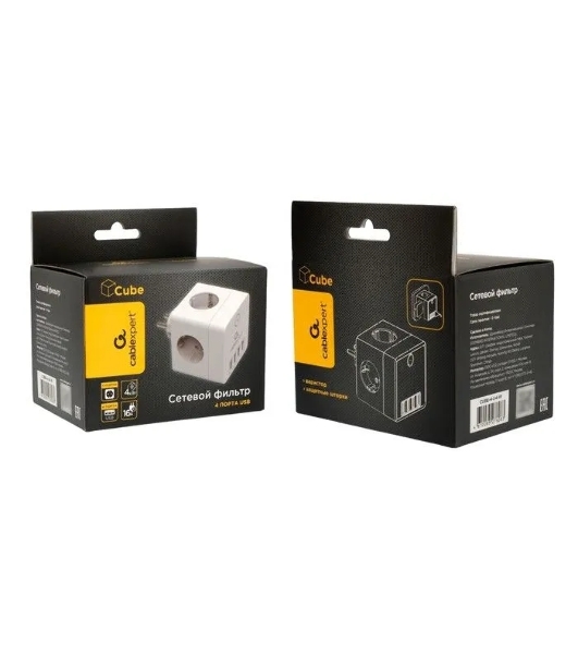 Сетевой фильтр Cablexpert Cube CUBE-4-U4-W, 4 р, 16А, 4хUSB, ур. защиты 2+, белый, коробка